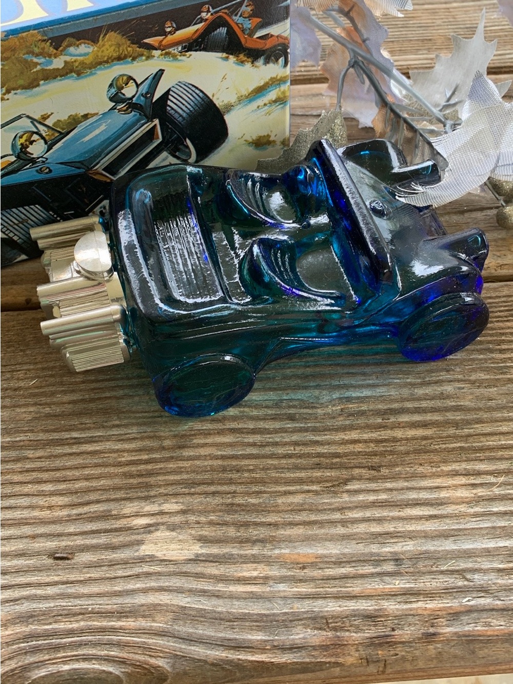Avon Blue Bug Glass Car Aftershave Bottle in Deep Teal-Blue